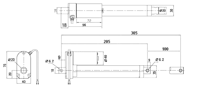 Attuatore Lineare IP54 100mm 12V 1.5cm/s 50Kg