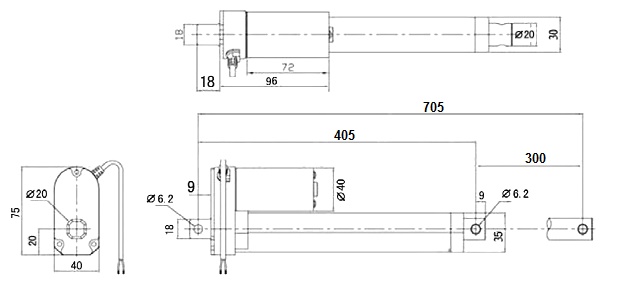 Actuador lineal RADIA LAT 1A 1/12 12V 54 mm/s 13N (7,9x10 mm